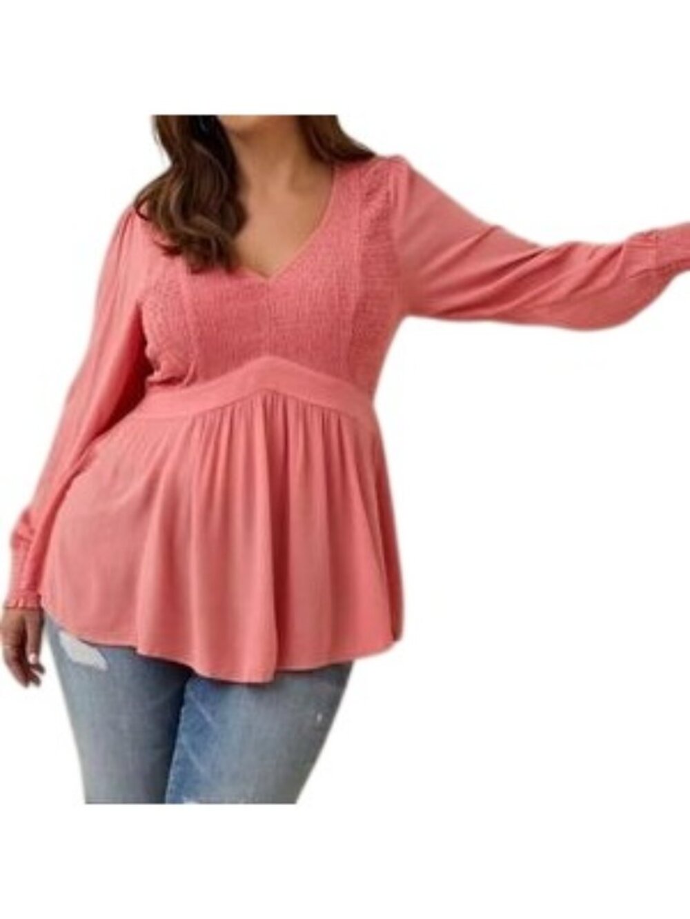 Torrid Pink Long Sleeve V Neck Babydoll Top Women's Size 2X Spring Casual